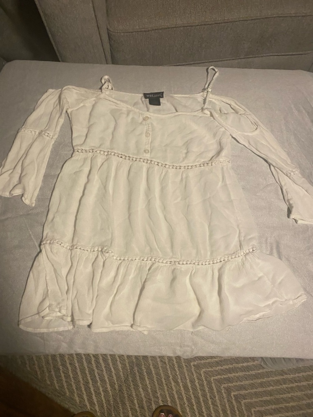 Wet-seal Women's White Open-Knit Cold Shoulder Sleeve Blouse Top Size S